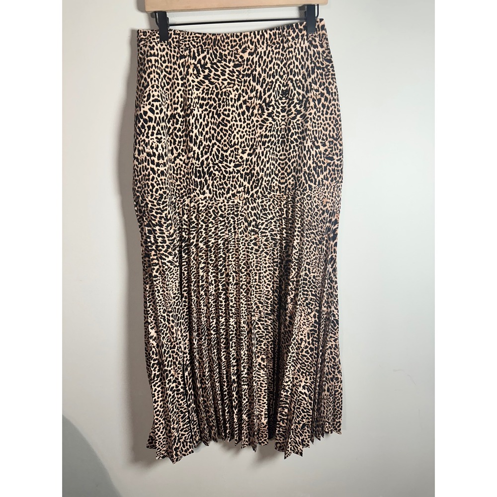 Sugar Lips Leopard Print Pleated Drop Waist Maxi Skirt Tan Black Size M